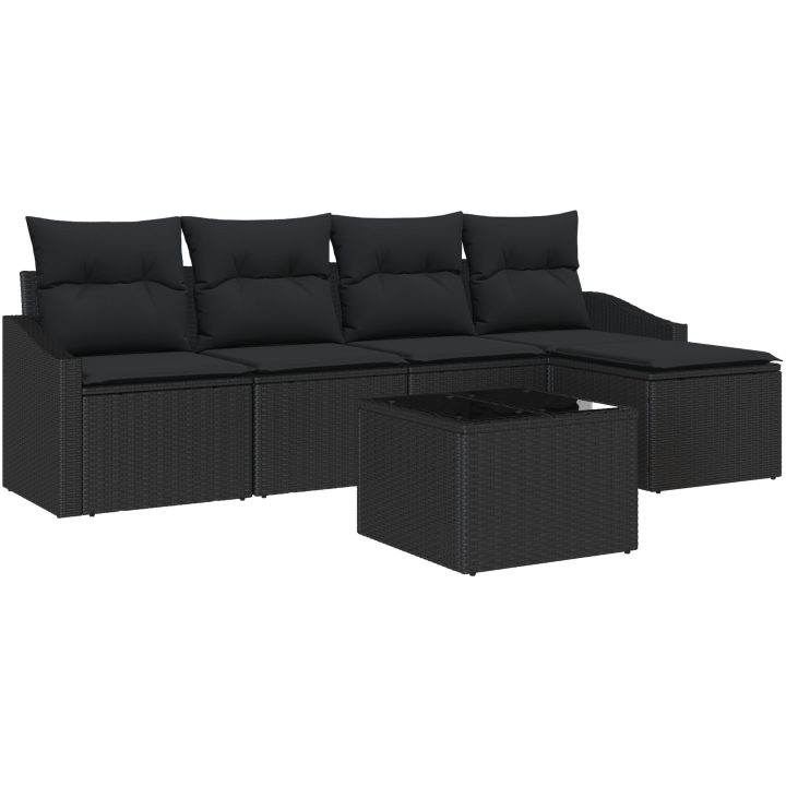 6-delars trädgårdsoff-set med kuddar beige polyrotting vidaXL 233 x 117 x 85 cm – bild 2