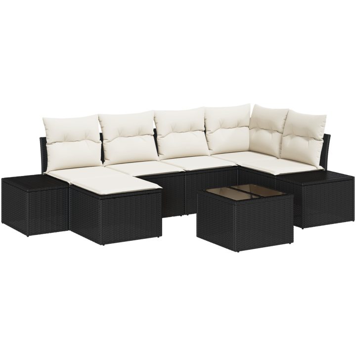 6-delars trädgårdsoff-set med kuddar Brunt Poly Rattan vidaXL 264 x 154 x 85 cm – bild 2