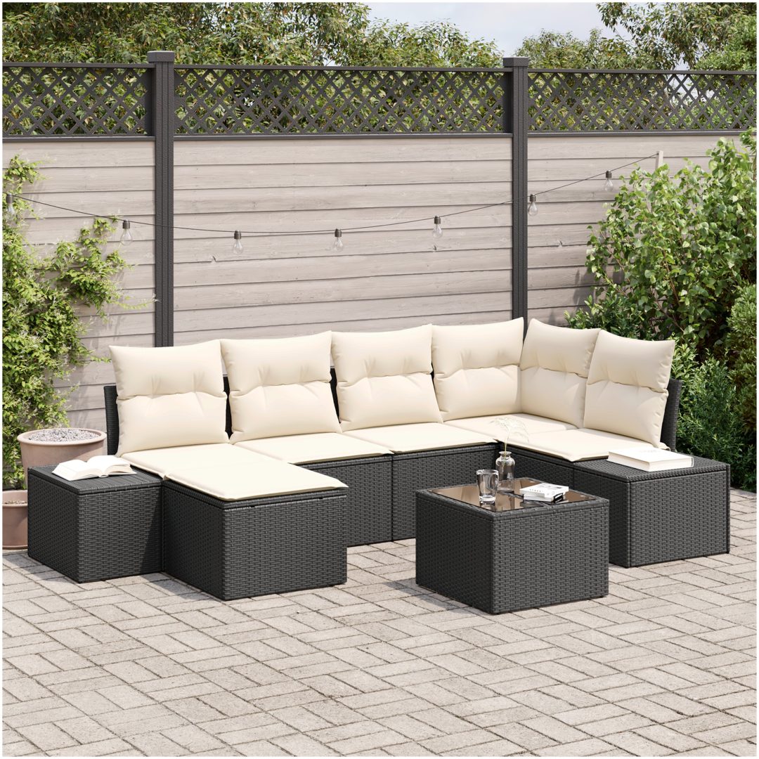 6-delars trädgårdsoff-set med kuddar Brunt Poly Rattan vidaXL 264 x 154 x 85 cm