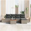 6-delars trädgårdsoff-set med kuddar Grå Poly Rattan Akacia vidaXL 55 x 55 x 37 cm – miniatyr 3