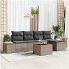 6-delars trädgårdsoff-set med kuddar Grå Poly Rattan Akacia vidaXL 55 x 55 x 37 cm – miniatyr 1
