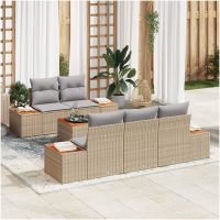 6-delars trädgårdsoff-set med kuddar i beige poly rattan och akacia vidaXL