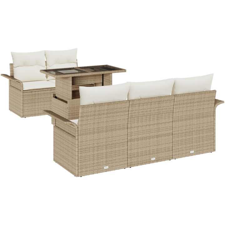 6-delars trädgårdsoff set med kuddar i beige poly-rattan vidaXL 100 x 55 x 73 cm – bild 2