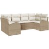6 Delars Trädgårdsoff Set Med Kuddar i Beige, Poly Rattan vidaXL Stor – miniatyr 2