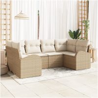 6 Delars Trädgårdsoff Set Med Kuddar i Beige, Poly Rattan vidaXL