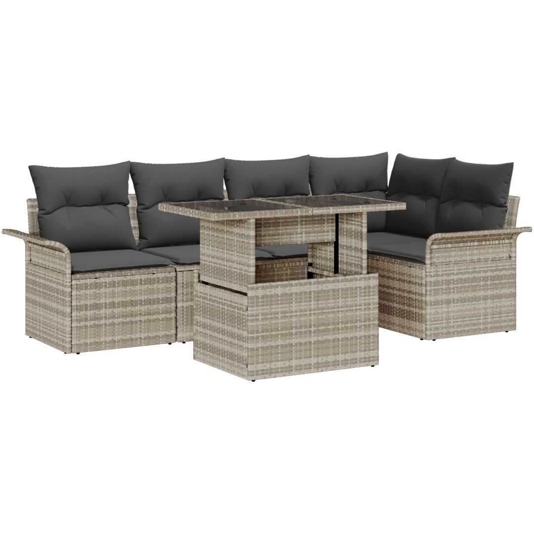 6-delars trädgårdsoff-set med kuddar i ljusgrå poly rattan vidaXL 100 x 55 x 73 cm – bild 2