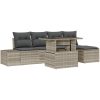 6-delars trädgårdsoff Set med kuddar i ljusgrå poly rattan vidaXL 100 x 55 x 73 cm – miniatyr 2