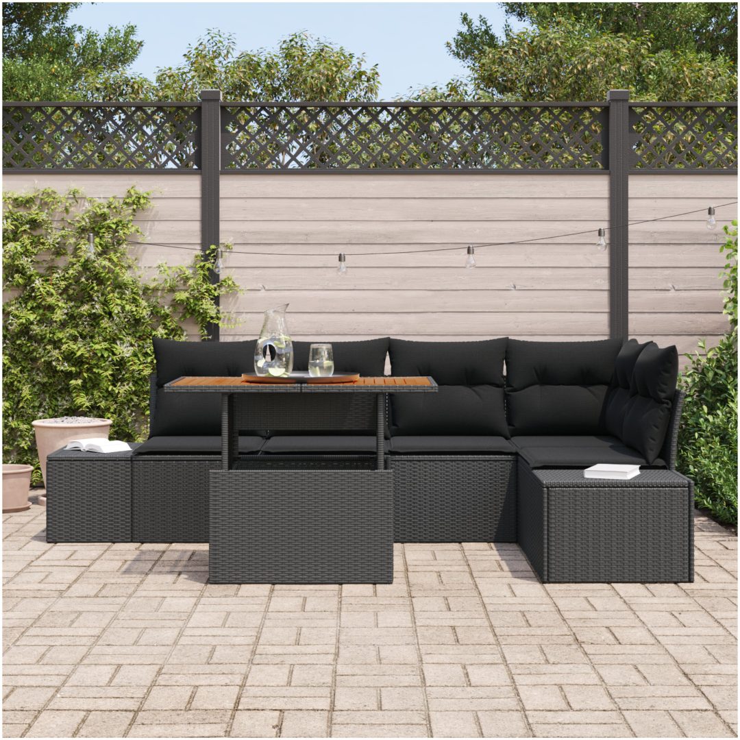 6-delars trädgårdsoff set med kuddar i svart polyrotting. vidaXL 100 x 55 x 73 cm – bild 3