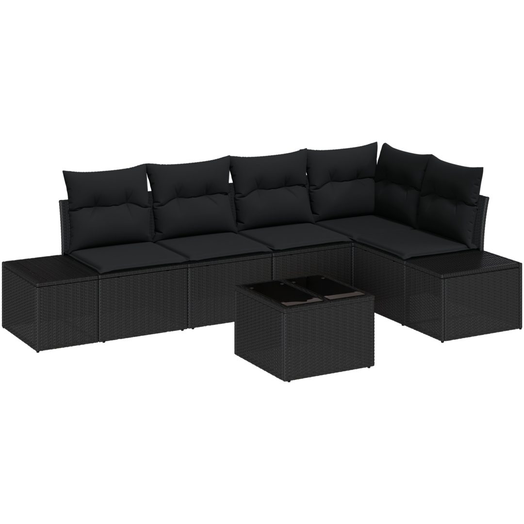 6-delars trädgårdsoff set med kuddar i svart polyrotting vidaXL 55 x 55 x 37 cm – bild 2