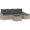 6 Delars Trädgårdsoff-set med Kuddar, Ljusgrå Poly Rattan vidaXL 55 x 55 x 37 cm – miniatyr 2