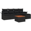 6-delars trädgårdsoff-set med kuddar svart poly-rattan akaciaträ vidaXL 55 x 55 x 37 cm – miniatyr 2