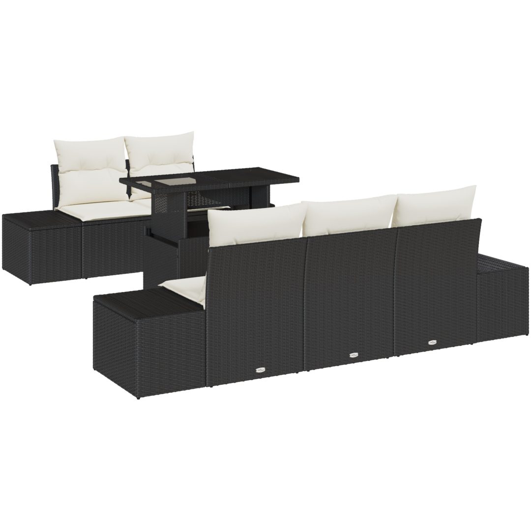 6 Delars Trädgårdsoff set med Kuddar Svart Poly Rattan vidaXL 100 x 55 x 73 cm – bild 2