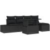 6 Delars Trädgårdsoff Set Med Kuddar, Svart Poly Rattan vidaXL 100 x 55 x 73 cm – miniatyr 2