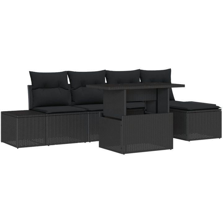 6 Delars Trädgårdsoff Set Med Kuddar, Svart Poly Rattan vidaXL 100 x 55 x 73 cm – bild 2