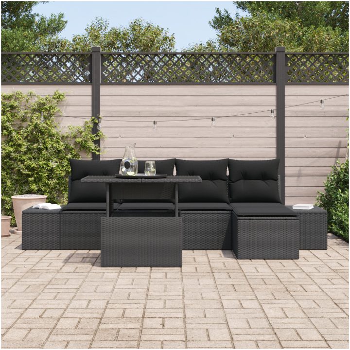 6 Delars Trädgårdsoff Set Med Kuddar, Svart Poly Rattan vidaXL 100 x 55 x 73 cm – bild 3