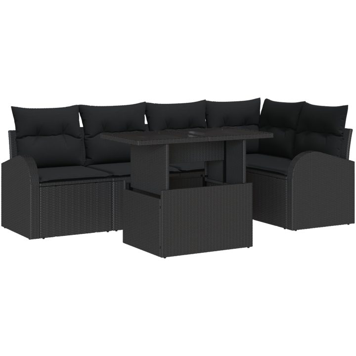 6-delars trädgårdsoff-set med kuddar, svart poly-rattan vidaXL 100 x 55 x 73 cm – bild 2