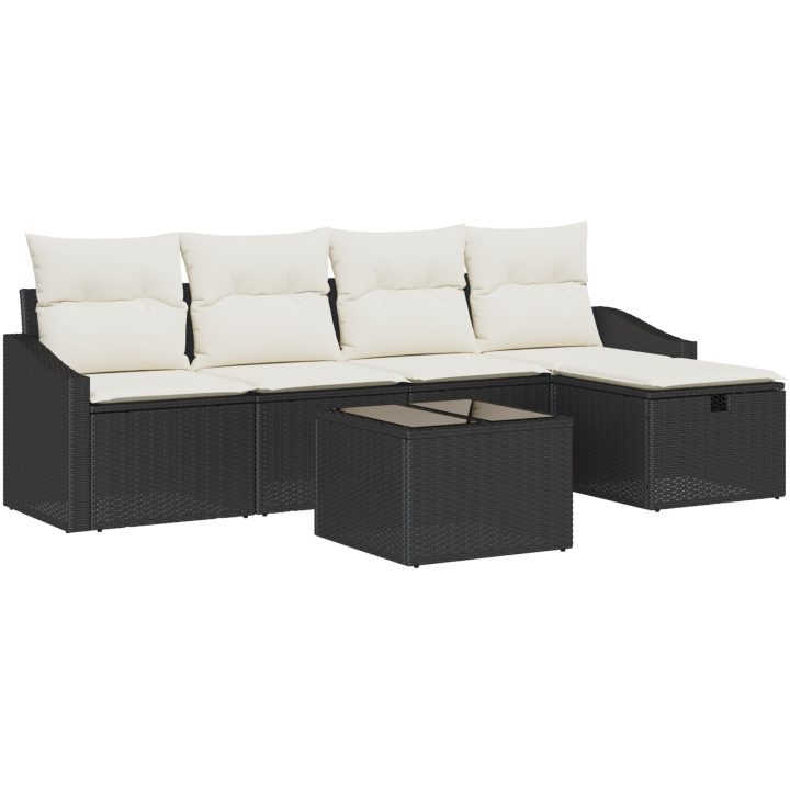 6-delars trädgårdsoff-set med kuddar, svart poly rattan. vidaXL 55 x 55 x 37 cm – bild 2