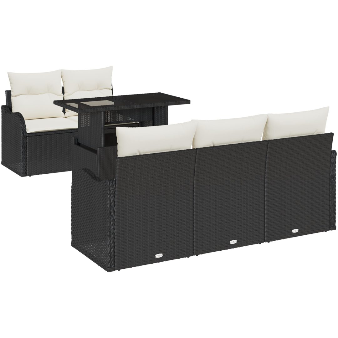 6-delars Trädgårdsoff set med kuddar Svart Poly Rotting vidaXL Medium – bild 2