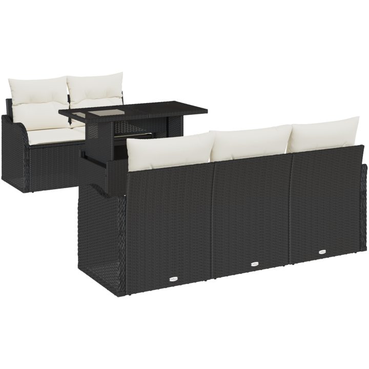 6-delars Trädgårdsoff set med kuddar Svart Poly Rotting vidaXL Medium – bild 2