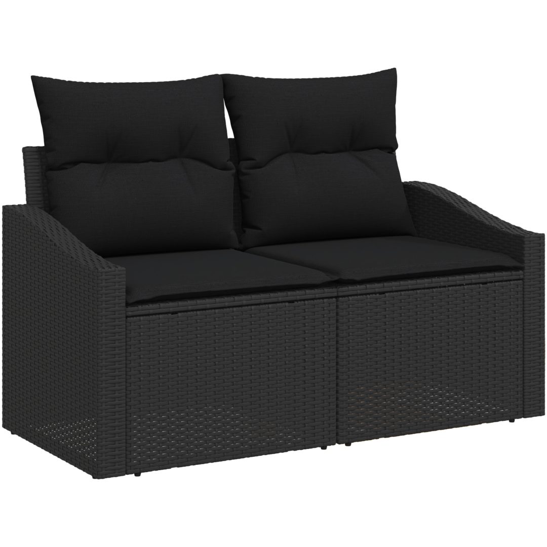 6-delars trädgårdsoff-set med kuddar svart polyrotting vidaXL 100 x 55 x 73 cm – bild 4