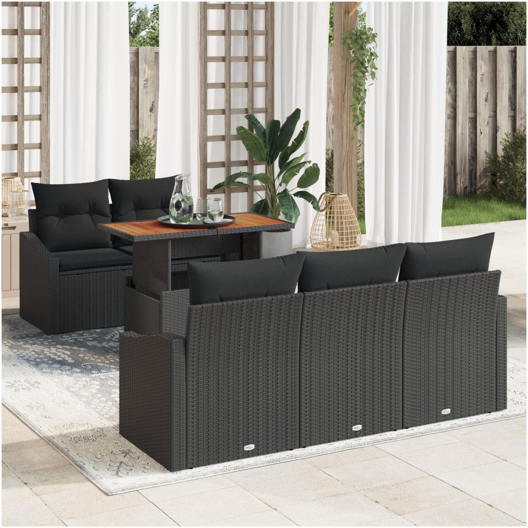 6-delars Trädgårdsoff sets med Kuddar Svart Poly Rattan vidaXL 100 x 55 x 73 cm