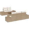 6-delars trädgårdsoffa med kuddar Beige Poly Rattan vidaXL 55 x 55 x 37 cm – miniatyr 2