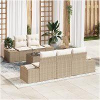 6-delars trädgårdsoffa med kuddar Beige Poly Rattan vidaXL