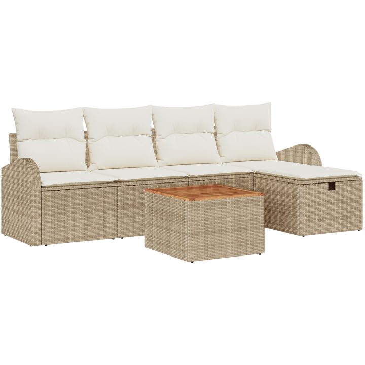 6-delars trädgårdsoffa med kuddar Beige Poly Rottning vidaXL Medium – bild 2