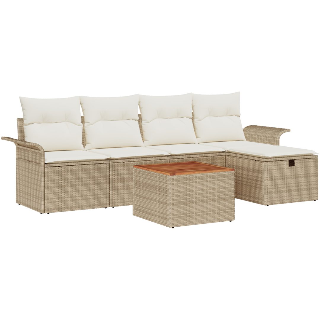 6-delars trädgårdsoffa med kuddar i beige poly rotting vidaXL Medium – bild 2