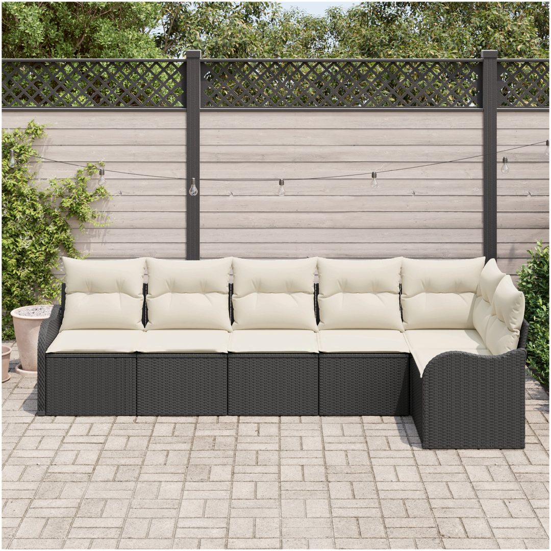 6 Delars Trädgårdsoffa Set med Kuddar Svart Poly Rattan vidaXL Stor – bild 3