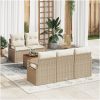 6 Delars Trädgårdsoffagrupp med Kuddar Beige Poly Rattan Akacia vidaXL Medium – miniatyr 1