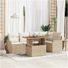 6-delars Trädgårdsoffagrupp med kuddar Beige Poly Rattan vidaXL Stor – miniatyr 1