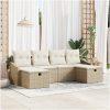 6-delars trädgårdsoffagrupp med kuddar Beige Poly Rotting vidaXL 55 x 62 x 69 cm – miniatyr 1