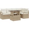 6 delars trädgårdsoffagrupp med kuddar beige polyrotting vidaXL Stor – miniatyr 2