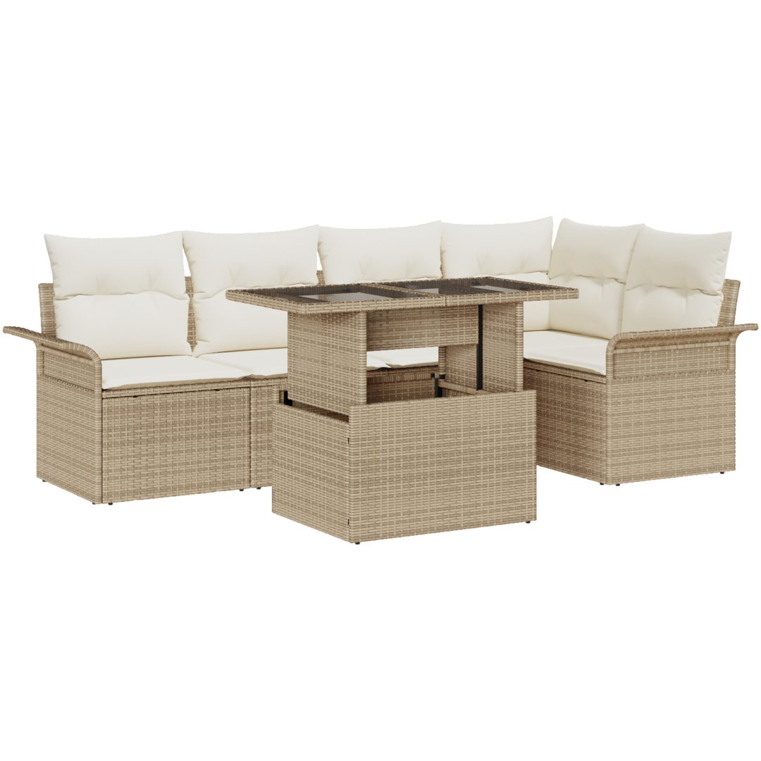 6-delars trädgårdsoffagrupp med kuddar i beige poly rattan vidaXL 100 x 55 x 73 cm – bild 2