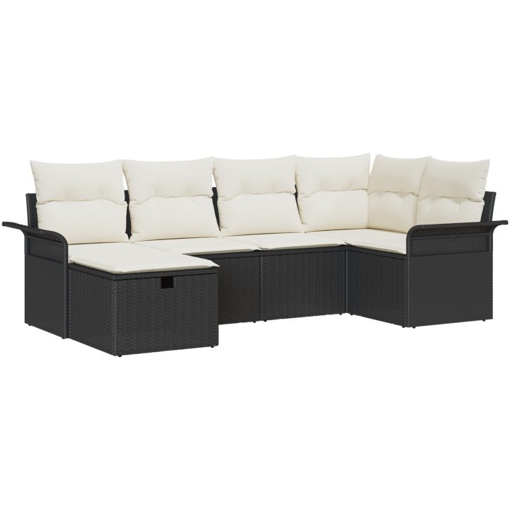 6-delars Trädgårdsoffagrupp med Kuddar Svart Poly Rotting vidaXL 242.5 x 132.5 x 85 cm – bild 2