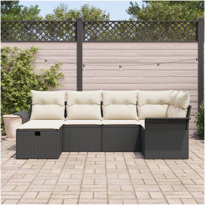 6-delars Trädgårdsoffagrupp med Kuddar Svart Poly Rotting vidaXL 242.5 x 132.5 x 85 cm – bild 3