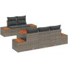 6-delars trädgårdsoffan med kuddar i grå poly rattan och akacia vidaXL 55 x 55 x 37 cm – miniatyr 2