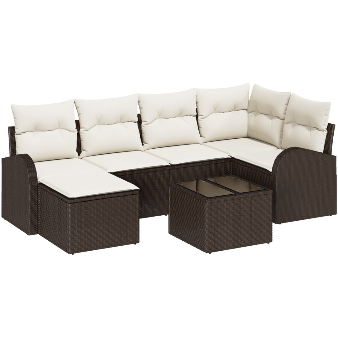 6-delars trädgårdsoffanset med kuddar Grå Poly Rattan vidaXL 55 x 55 x 37 cm – bild 2
