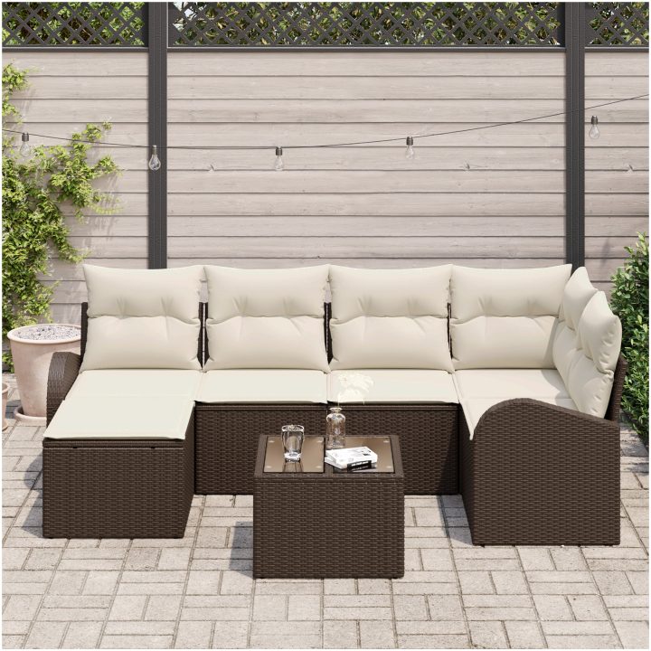 6-delars trädgårdsoffanset med kuddar Grå Poly Rattan vidaXL 55 x 55 x 37 cm – bild 3