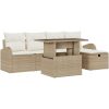 6-delars trädgårdsoffapaket med kuddar Beige poly rotting vidaXL 100 x 55 x 73 cm – miniatyr 2