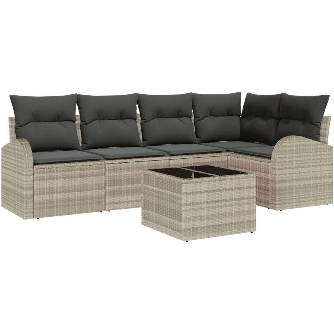 6-delars Trädgårdsoffapaket med Kuddar i Grå Poly Rattan vidaXL 55 x 55 x 37 cm – bild 2