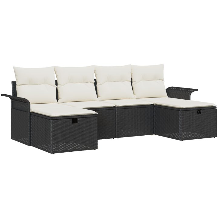 6-delars trädgårdsoffas med kuddar Svart Poly Rotting vidaXL 251 x 117 x 85 cm – bild 2