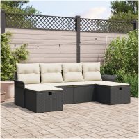 6-delars trädgårdsoffas med kuddar Svart Poly Rotting vidaXL