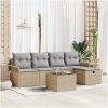 6-delars Trädgårdsoffasats med kuddar Beige Poly Rattan vidaXL 251 x 117 x 85 cm – miniatyr 1