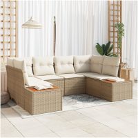 6-delars trädgårdsoffaset med dynor Beige Poly Rattan Acacia vidaXL