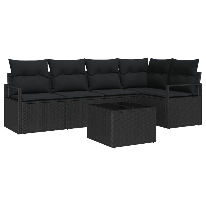 6-delars trädgårdsoffaset med kuddar beige poly rattan vidaXL Stor – bild 2