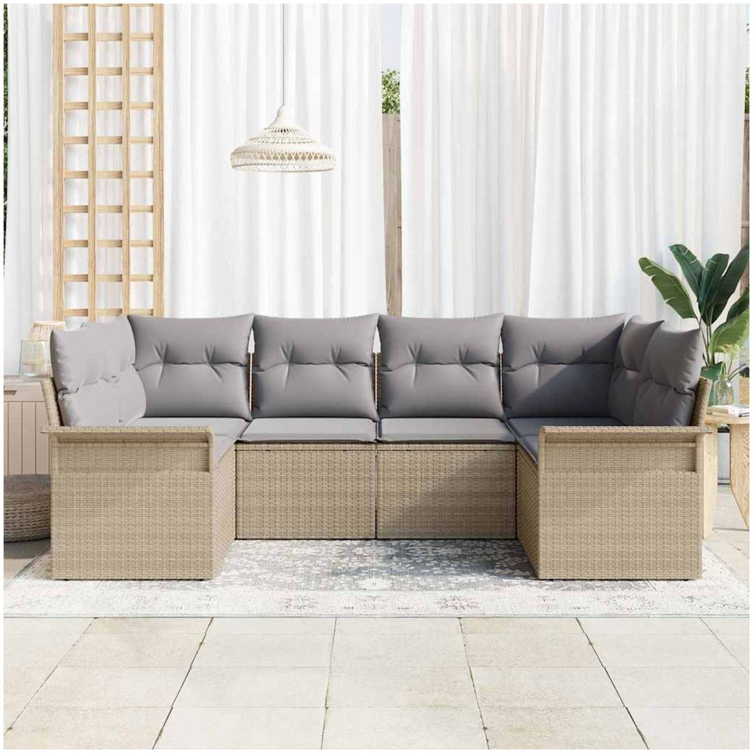 6 delars Trädgårdsoffaset med kuddar Beige Poly-Rotting vidaXL 234 x 132.5 x 85 cm – bild 3