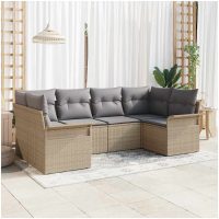 6 delars Trädgårdsoffaset med kuddar Beige Poly-Rotting vidaXL