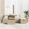6-delars trädgårdsoffaset med kuddar beige poly rotting vidaXL Medium – miniatyr 3